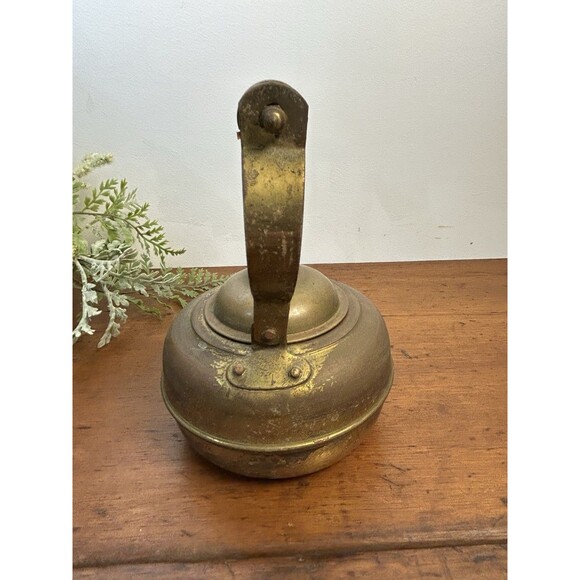 Small Vintage Brass Tea Kettle W/Wood Handle & Gooseneck Spout Patina READ - Picture 4 of 10
